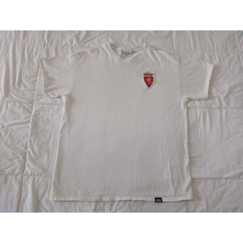 Real Zaragoza Logo Patch White T-shirt Men's L by meteora La Romareda desde 1957